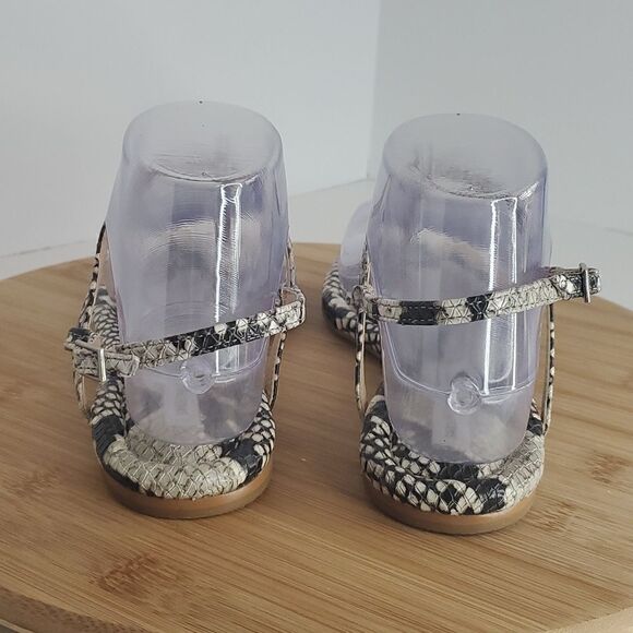 Saks Fifth Avenue Snake Skin Effect Leather Slingback Flat Sandals Size 5.5 - Picture 4 of 10